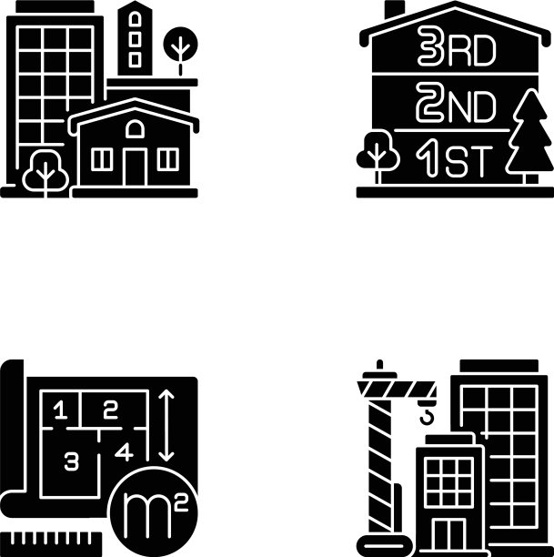 住宅黑色象形文字图标设置在白色图片下载
