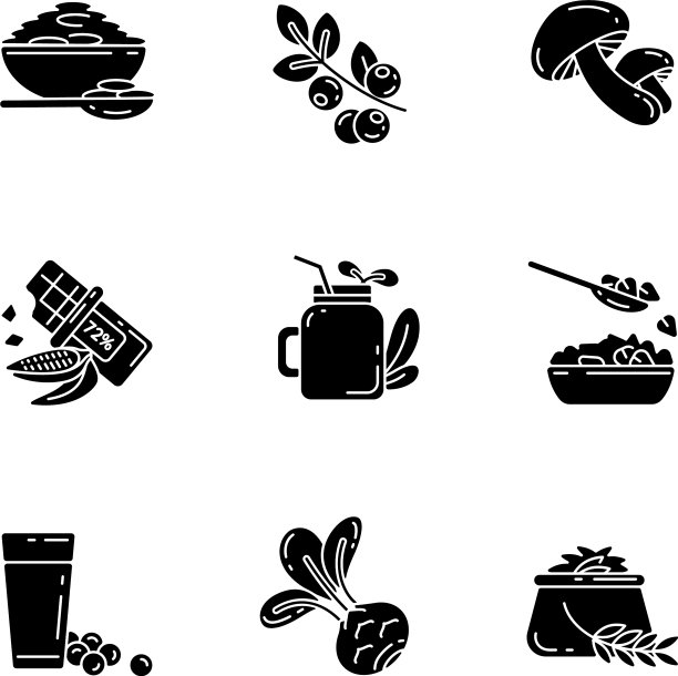 素餐黑色象形文字图标设置在白色图片下载