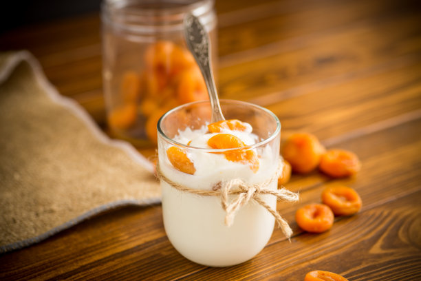 自制的甜酸奶和杏干图片下载