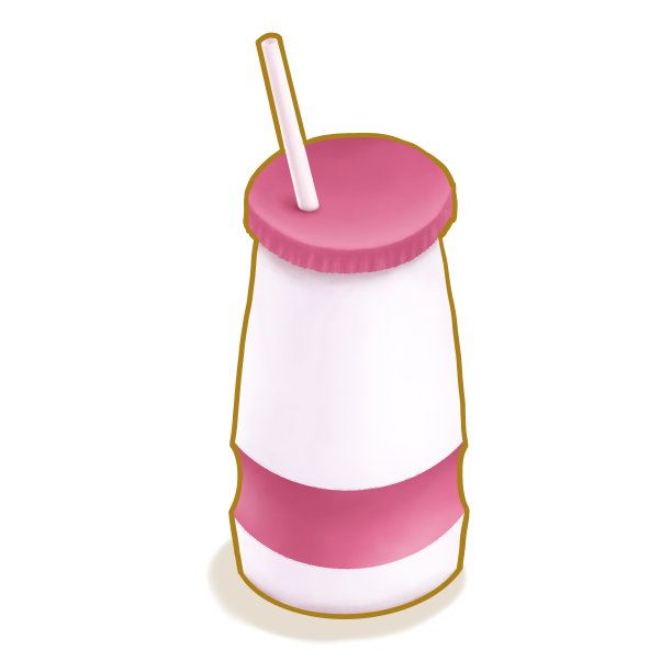 草莓酸奶饮料，空白塑料瓶与粉色标签的牛奶酸奶饮料等距卡通图标光栅3D插图图片下载