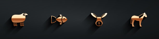 设羊、鱼、兔头和马的图标图片下载