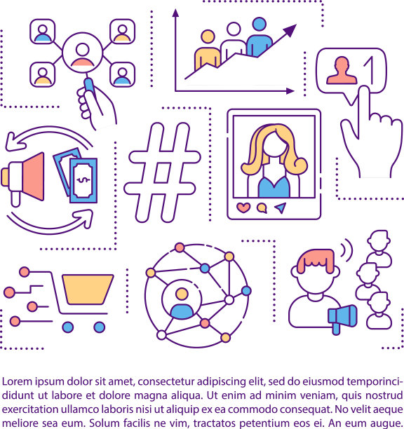 影响者营销概念图标与文字图片下载
