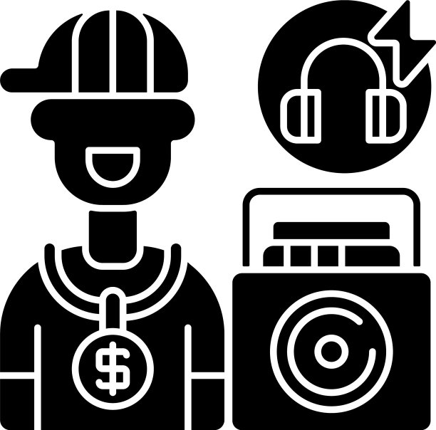 嘻哈音乐黑色字形图标图片下载