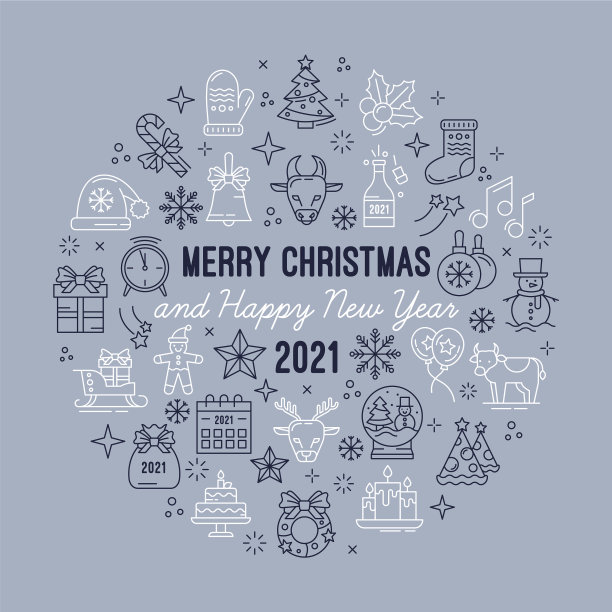 2021年新年和圣诞快乐明信片图标图片下载