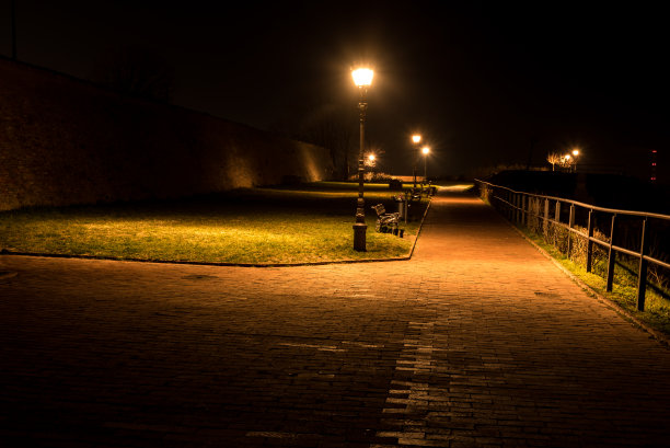 塞尔维亚诺维萨德的彼得罗瓦拉丁要塞上的路灯夜景图片下载