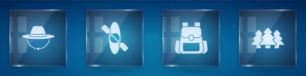 设置野营帽皮艇或独木舟徒步背包图片下载