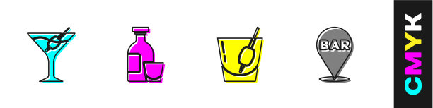 设置马提尼杯酒精饮料朗姆酒鸡尾酒图片下载