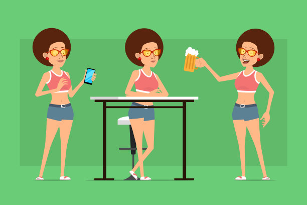 卡通平面有趣的运动女孩角色设置图片下载