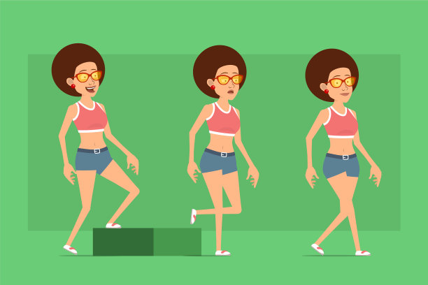 卡通平面有趣的运动女孩角色设置图片下载