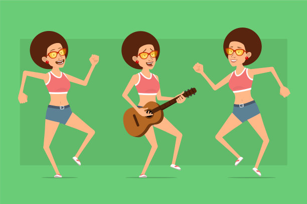 卡通平面有趣的运动女孩角色设置图片下载