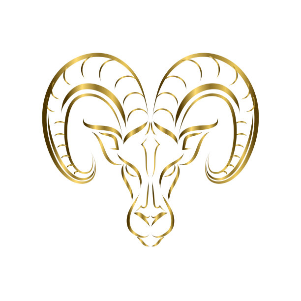 冲压头的线矢量标志。它是黄道十二宫的白羊座。图片下载