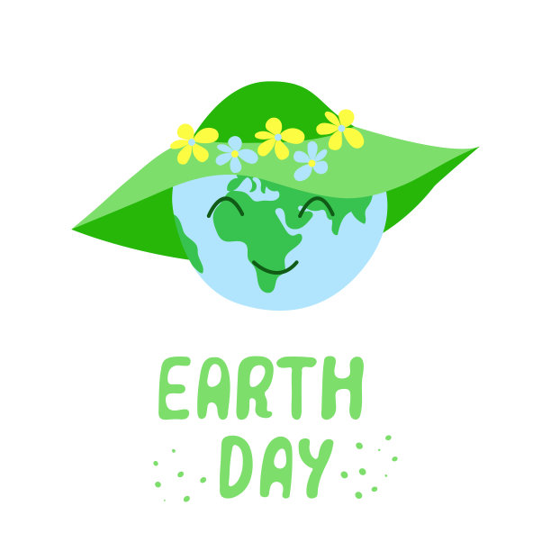 可爱的插画在一个星球的帽子与鲜花，手写的地球日图片下载