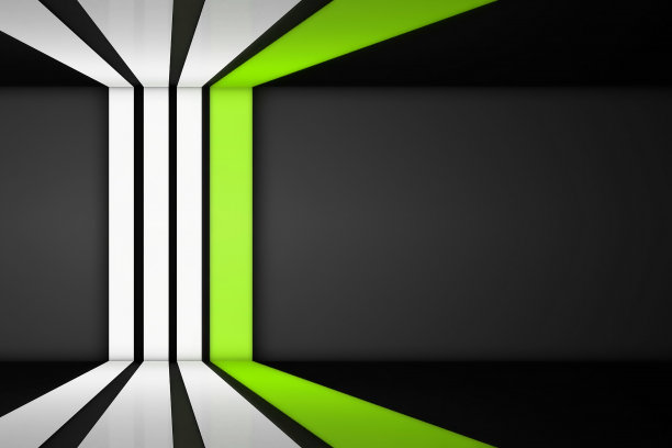白色和绿色的直条纹在灰色的背景。立体图案线条现代设计，条纹几何形状透视图片下载