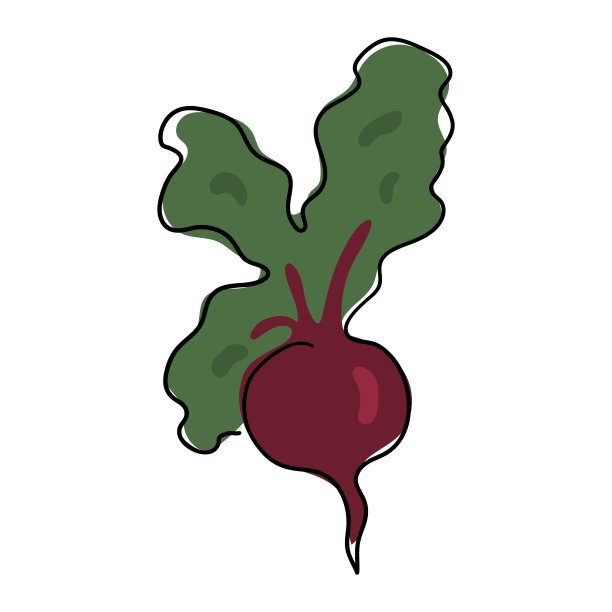 甜菜用一条黑线画出来。涂鸦风格。主线下面有绿色和紫色的点。线性风格。股票矢量插图。孤立的对象。股票矢量图图片下载