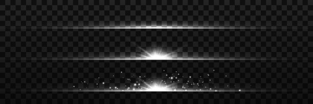 水平镜头照明弹包。激光束，水平光线。美丽的光弹。深色背景上的发光条纹。发光抽象闪闪发光的衬里背景。图片下载