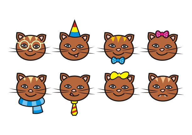 快乐的猫，脸，eps。图片下载