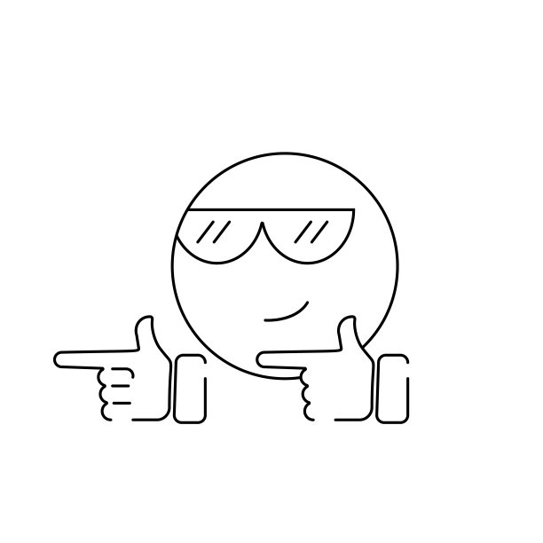 线条酷的表情符号表情，手和太阳镜图片下载