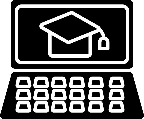 笔记本电脑与毕业帽剪影风格图标图片下载