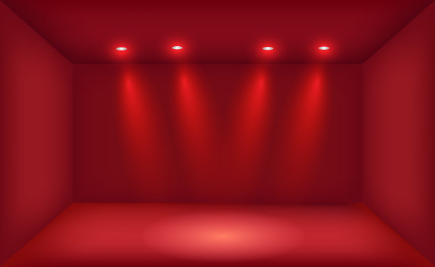 红色全景工作室背景与白色辉光图片下载