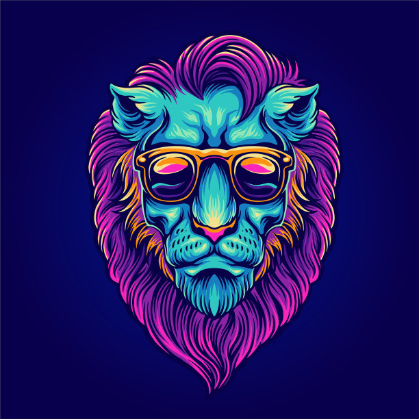 头狮肖像配上墨镜迷幻图片下载