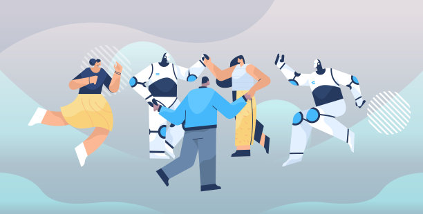 商业人士携手并排站立，团结协作人工智能图片下载