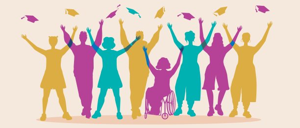 剪影插图与毕业生，平面矢量股票插图与包容性的人在毕业图片下载