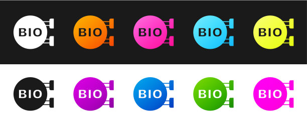 设置Bio绿色健康食品图标隔离在黑白背景。有机产品。健康食品标签。向量图片下载