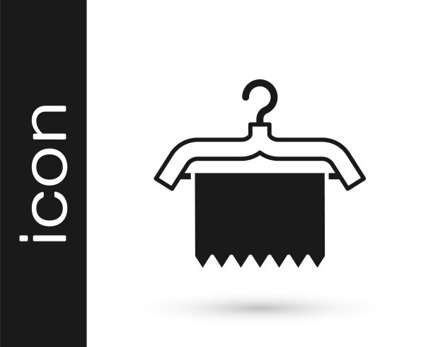 黑色衣架衣柜图标孤立在白色背景。干净的毛巾的迹象。衣帽间图标。衣服服务的象征。洗衣吊架。向量图片下载