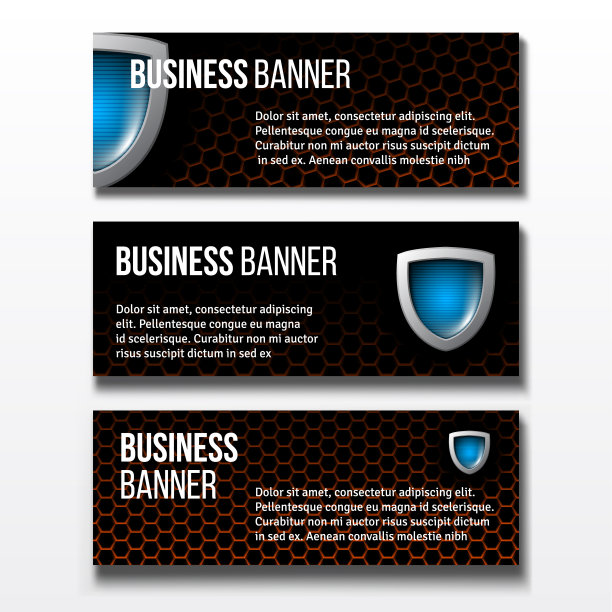 一组三个商业旗帜与盾牌图片下载