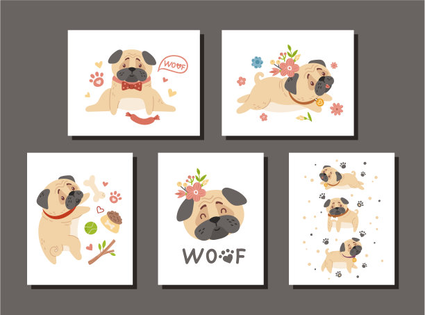 可爱的狗孩子海报或卡片模板捆绑图片下载