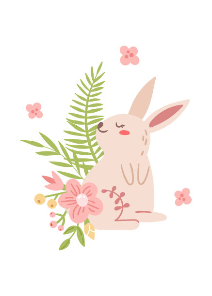 复活节儿童蜡笔兔宝宝和花朵矢量海报模板图片下载
