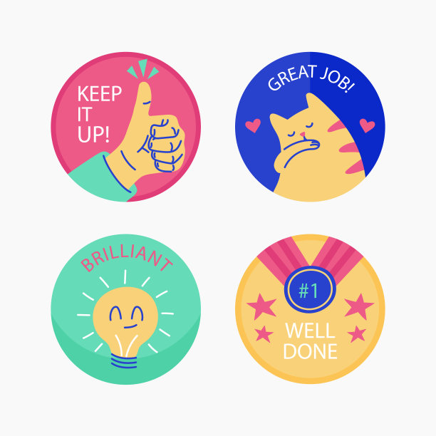 一套伟大的工作和好的工作贴纸矢量插图图片下载
