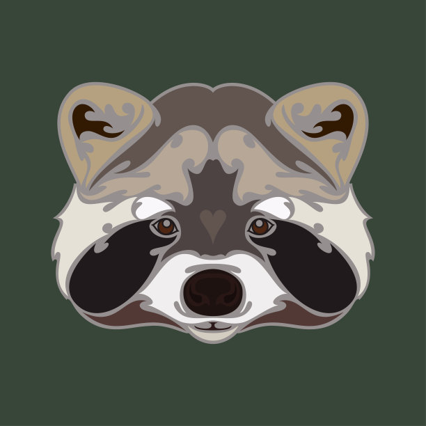 手绘抽象的浣熊肖像纹身，标志，墙壁装饰，t恤印花设计或外套。彩色矢量风格化插图上的绿色背景。图片下载