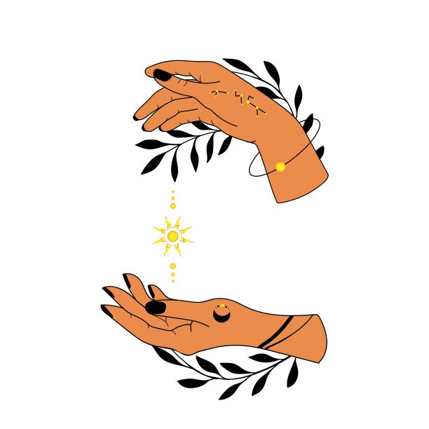 收藏手画手。魔法占星符号矢量插图。可使用文身设计，神秘深奥的符号。图片下载