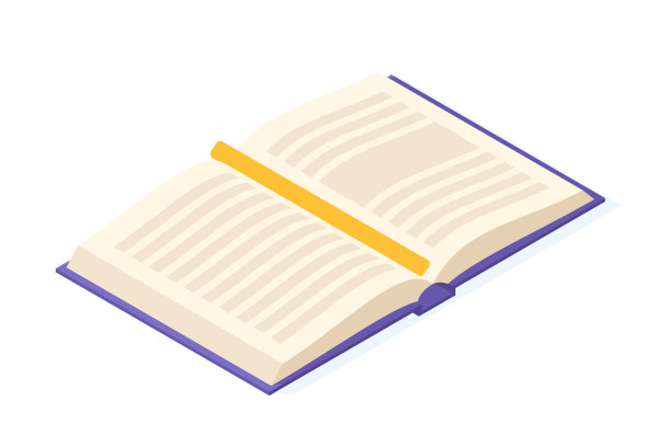 打开书等距。带有文字、图片和书签的教育和阅读概念纸页。图片下载