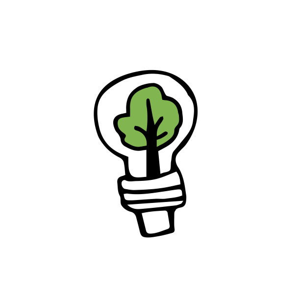 生态标志。eco图标。涂鸦生态节能灯。回收利用。矢量插图上的白色背景。手绘。绿色生态能源理念，植物在灯泡内生长。图片下载