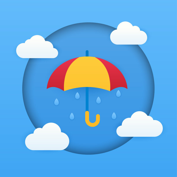 剪纸天气明信片的概念。雨天。遮雨的伞。矢量卡通平面插图。可以用于网站和网页横幅。图片下载