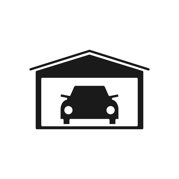 黑色车库与汽车图标。停车标志。存储房子图标。图片下载