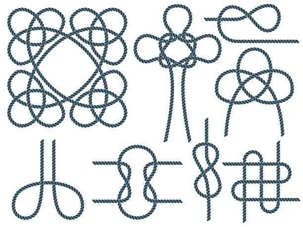 一套航海绳结。船用绳结图片下载