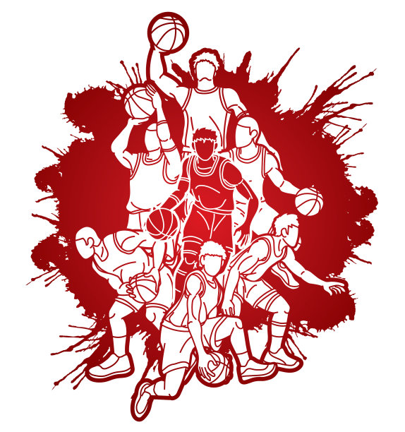 团体篮球运动员动作卡通图形图片下载