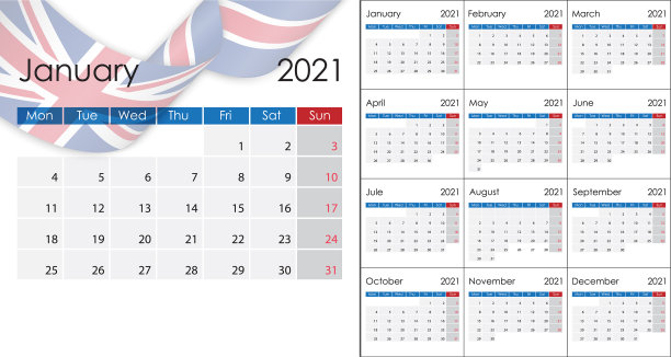 简单日历2021年英语语言周图片下载