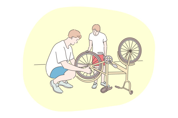 家庭自行车修理父亲节概念图片下载