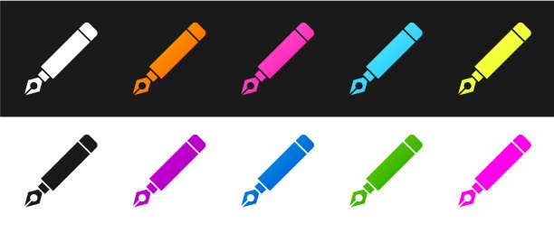 设置钢笔笔尖图标孤立在黑色和图片下载