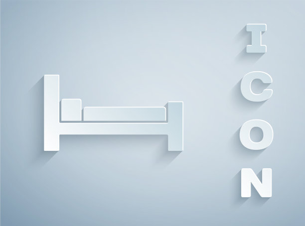 剪纸床图标孤立在灰色背景图片下载