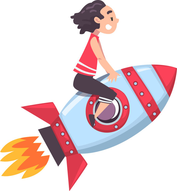 可爱的女孩在太空火箭上飞行成功图片下载