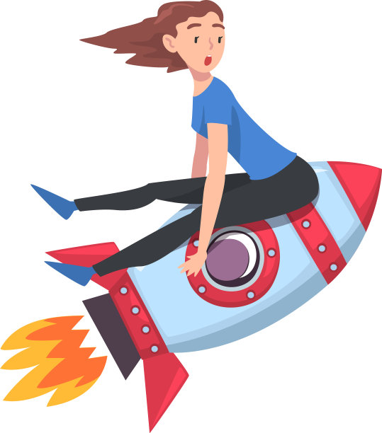 有趣的女孩在太空火箭的领导下飞行图片下载