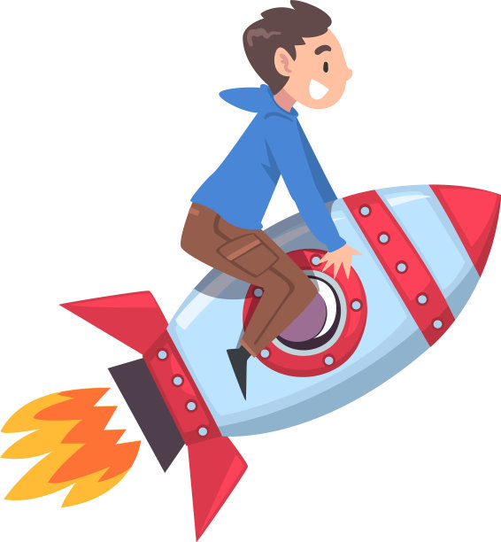 可爱的男孩在太空火箭上飞行成功图片下载