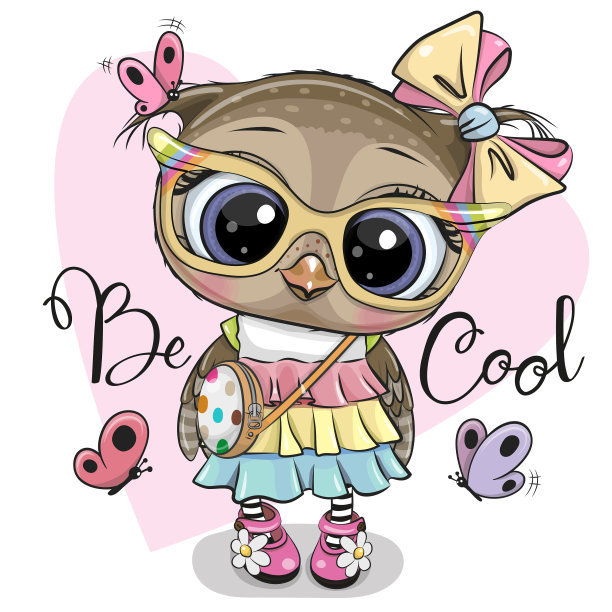 心形背景上穿着裙子的猫头鹰图片下载