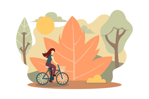 在秋天或秋季骑自行车的妇女图片下载