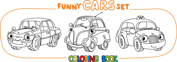 有趣的小复古车与眼睛着色书集图片下载